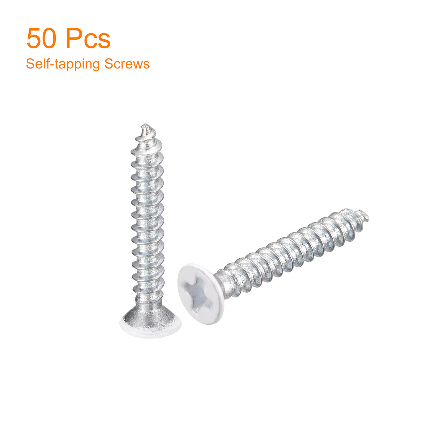 uxcell Uxcell ST3x20mm White Self Tapping Screws, 50pcs Flat Head Phillips Wood Screws