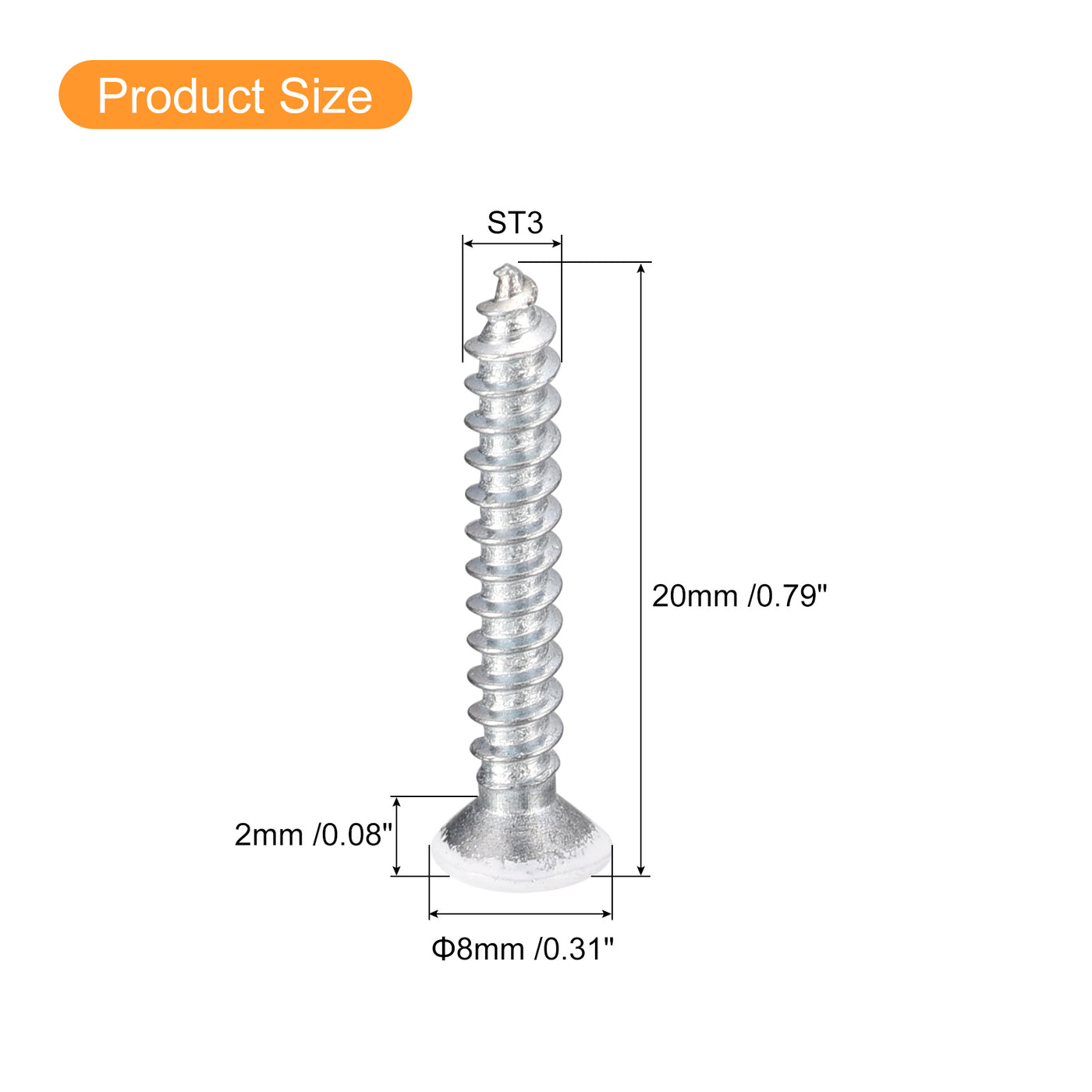 uxcell Uxcell ST3x20mm White Self Tapping Screws, 100pcs Flat Head Phillips Wood Screws