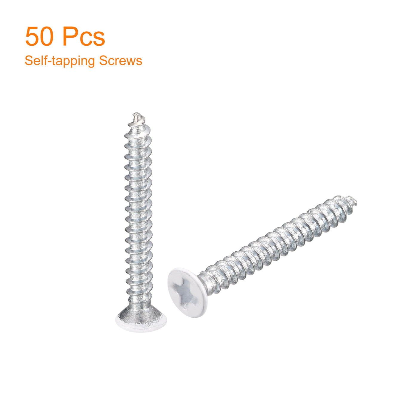 uxcell Uxcell ST3x30mm White Self Tapping Screws, 50pcs Flat Head Phillips Wood Screws