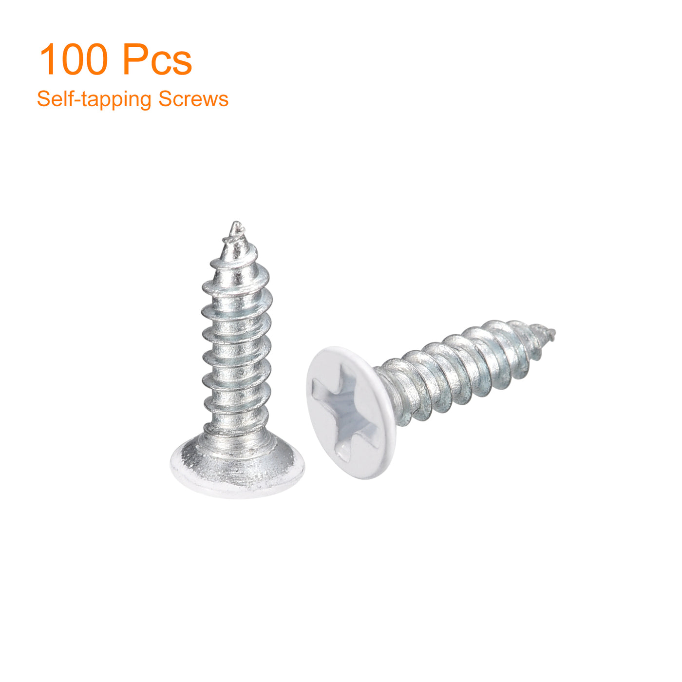 uxcell Uxcell ST3.5x15mm White Self Tapping Screws, 100pcs Flat Head Phillips Wood Screws