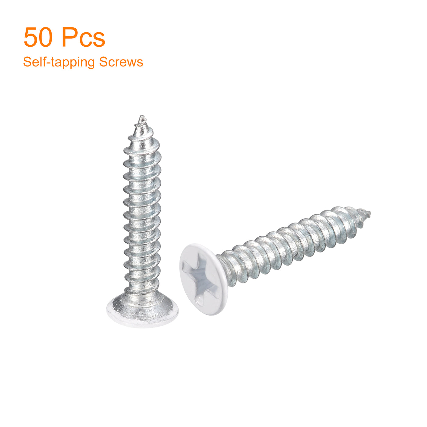 uxcell Uxcell ST3.5x20mm White Self Tapping Screws, 50pcs Flat Head Phillips Wood Screws