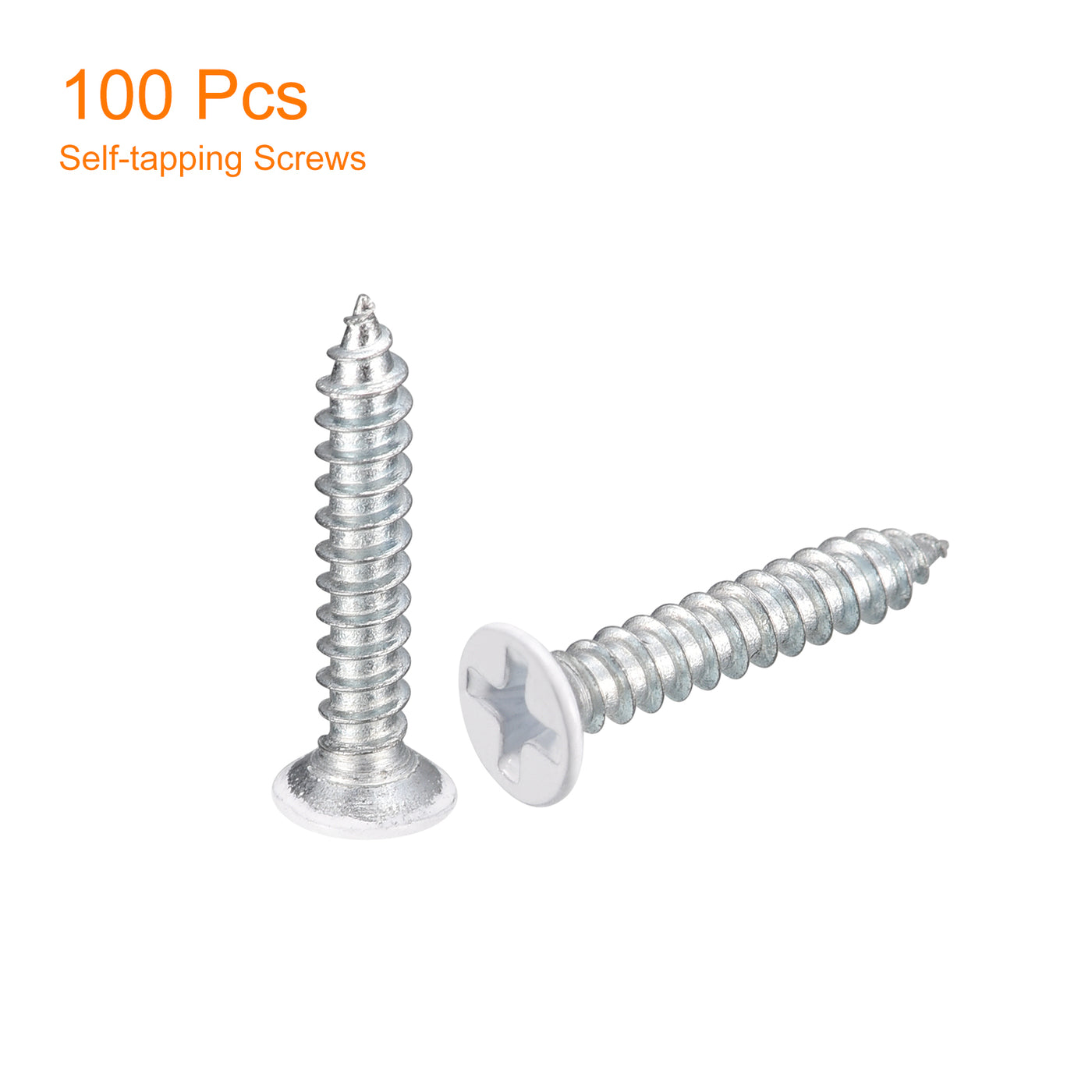 uxcell Uxcell ST3.5x20mm White Self Tapping Screws, 100pcs Flat Head Phillips Wood Screws