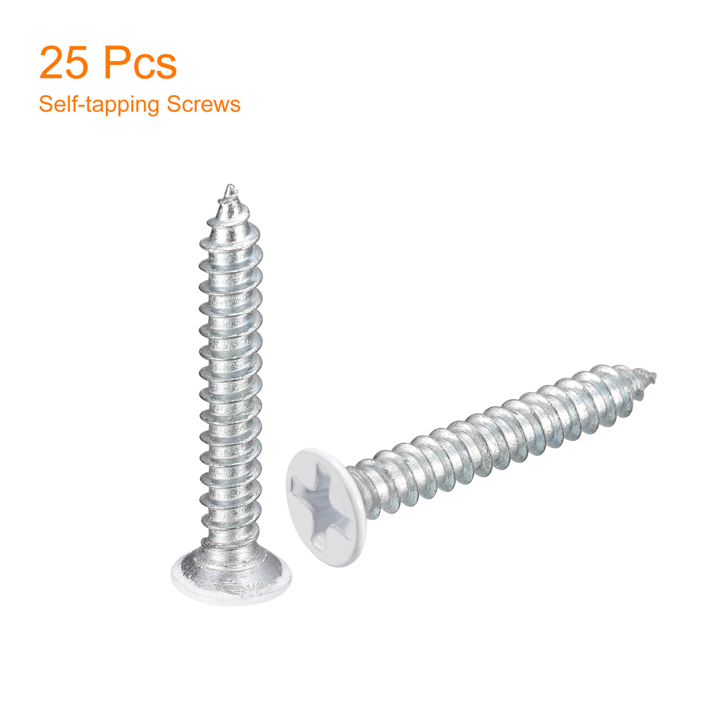 uxcell Uxcell ST3.5x25mm White Self Tapping Screws, 25pcs Flat Head Phillips Wood Screws
