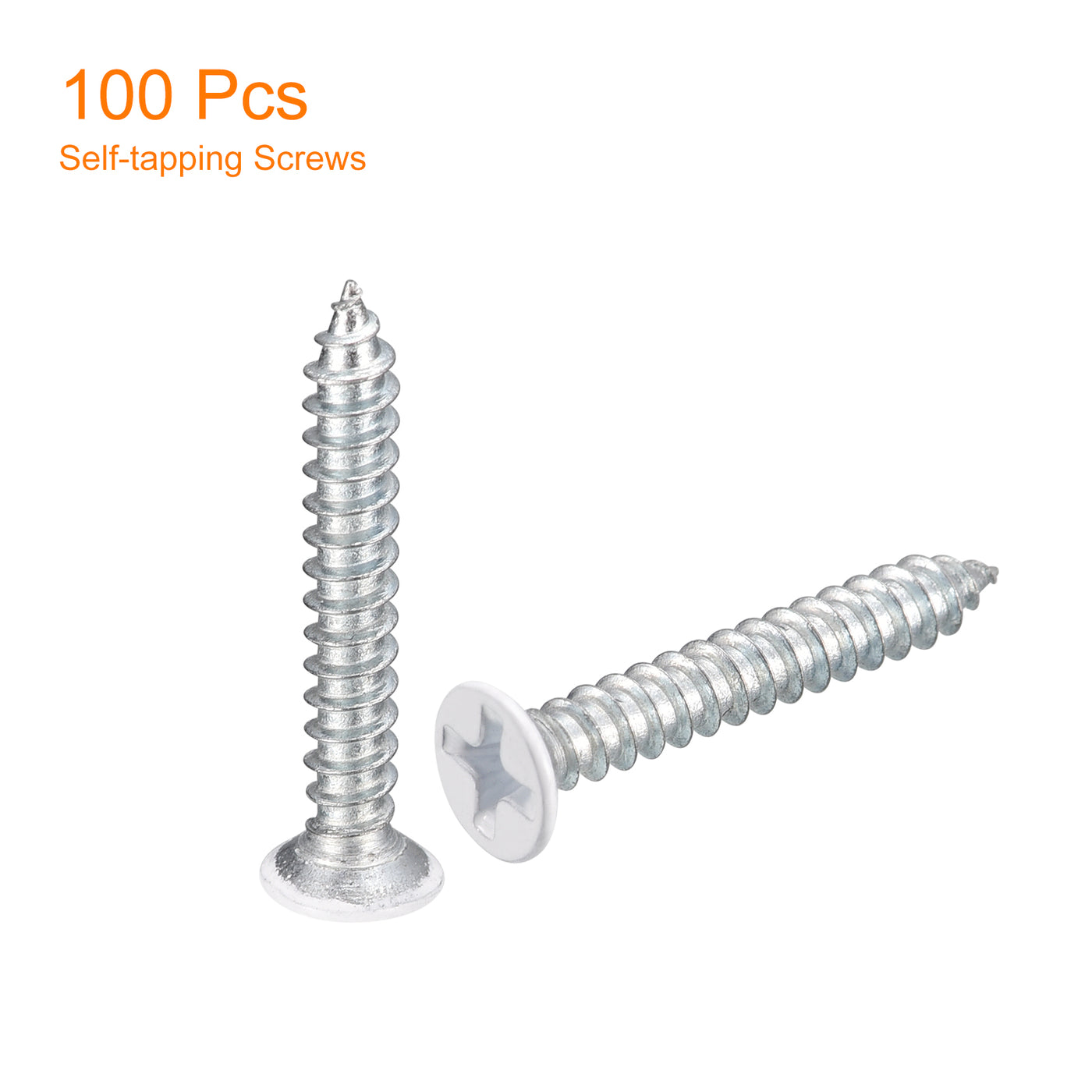 uxcell Uxcell ST3.5x25mm White Self Tapping Screws, 100pcs Flat Head Phillips Wood Screws
