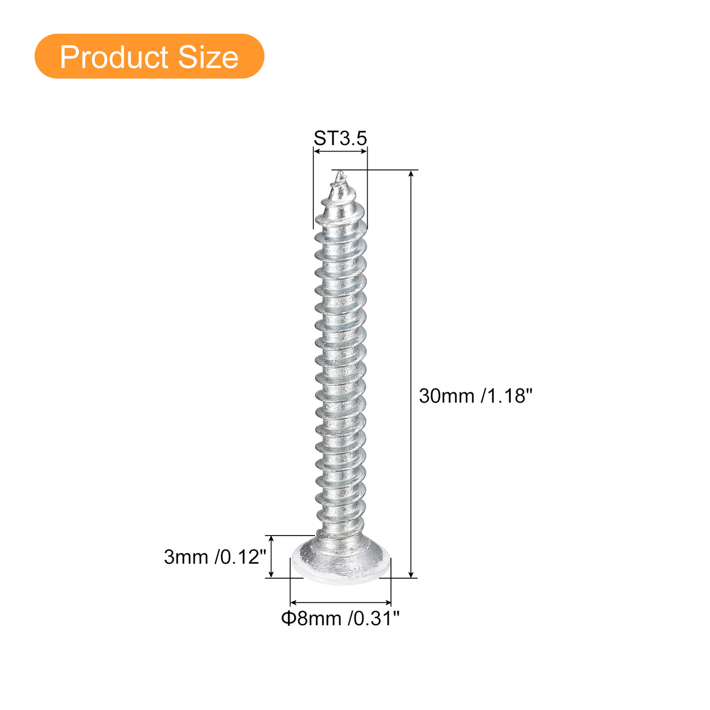 uxcell Uxcell ST3.5x30mm White Self Tapping Screws, 100pcs Flat Head Phillips Wood Screws