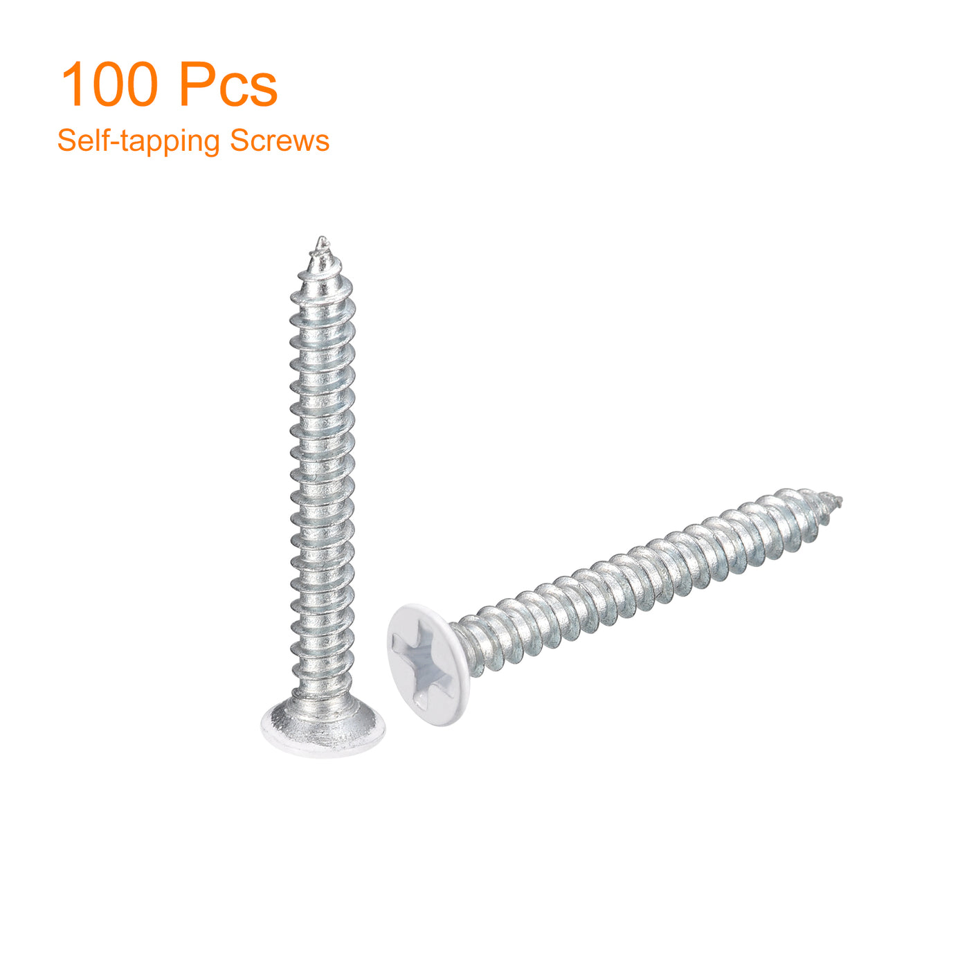 uxcell Uxcell ST3.5x30mm White Self Tapping Screws, 100pcs Flat Head Phillips Wood Screws
