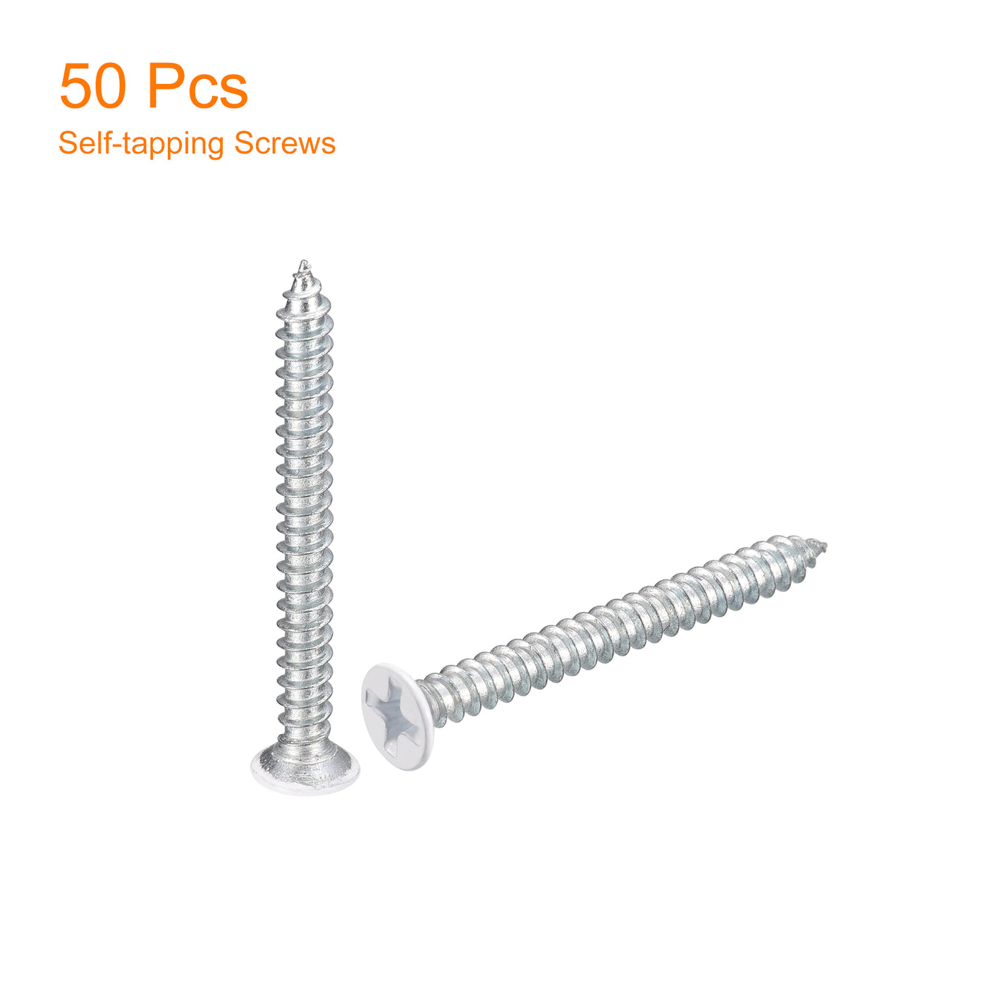 uxcell Uxcell ST3.5x35mm White Self Tapping Screws, 50pcs Flat Head Phillips Wood Screws
