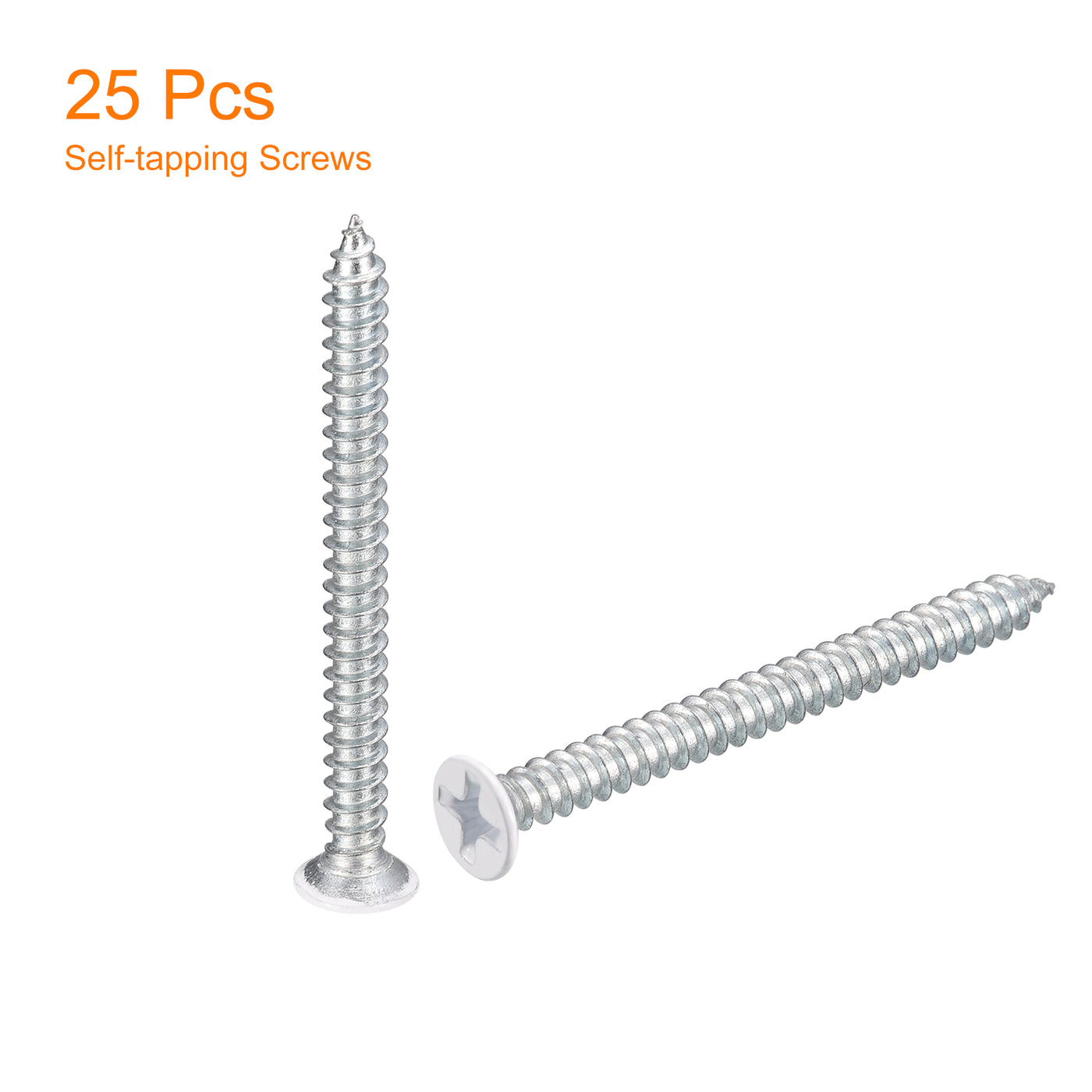 uxcell Uxcell ST3.5x40mm White Self Tapping Screws, 25pcs Flat Head Phillips Wood Screws