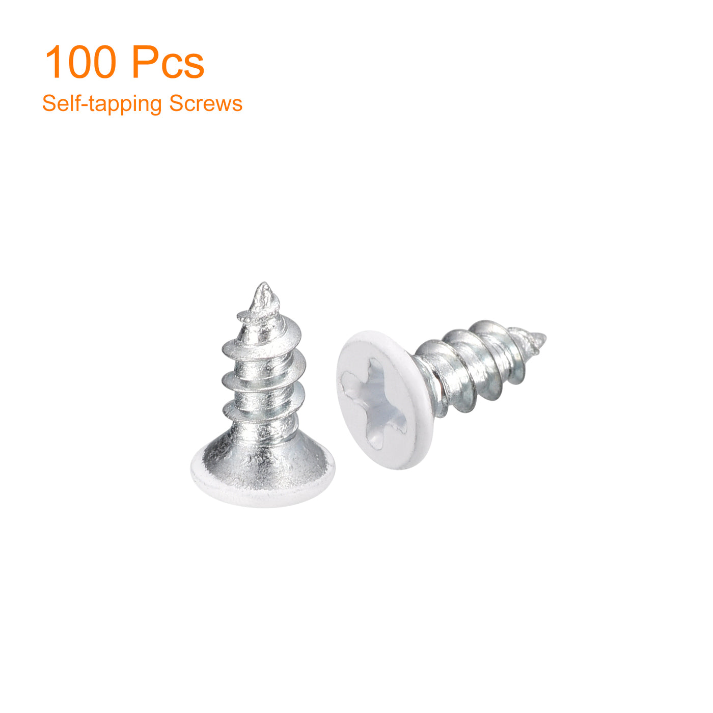 uxcell Uxcell ST4x10mm White Self Tapping Screws, 100pcs Flat Head Phillips Wood Screws