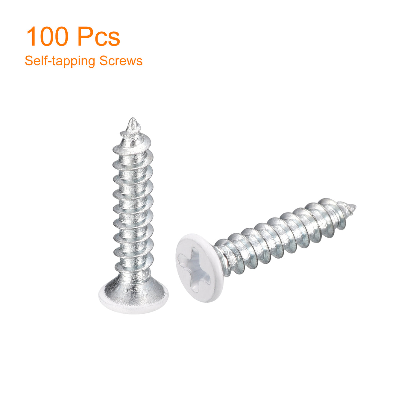 uxcell Uxcell ST4x18mm White Self Tapping Screws, 100pcs Flat Head Phillips Wood Screws