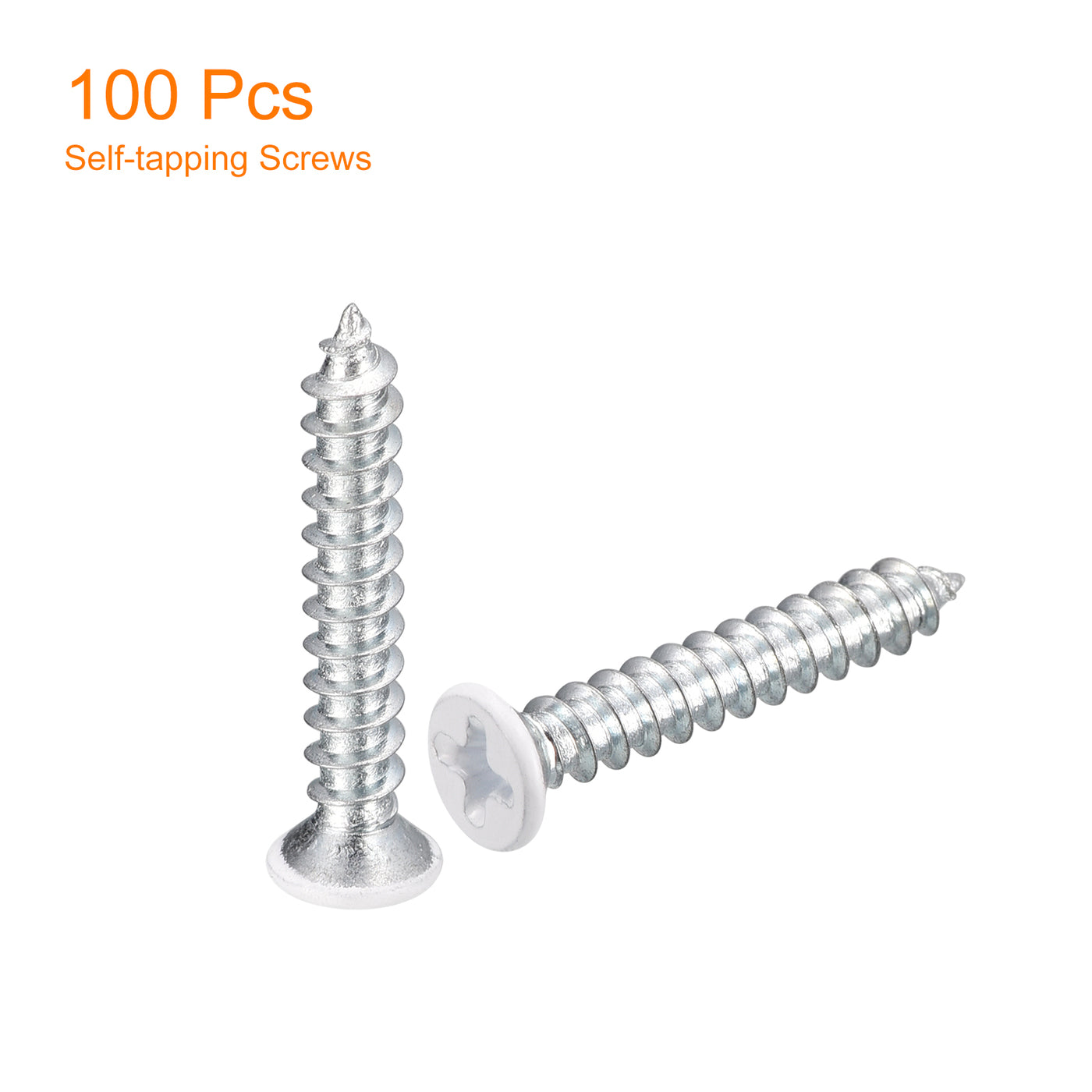 uxcell Uxcell ST4x25mm White Self Tapping Screws, 100pcs Flat Head Phillips Wood Screws