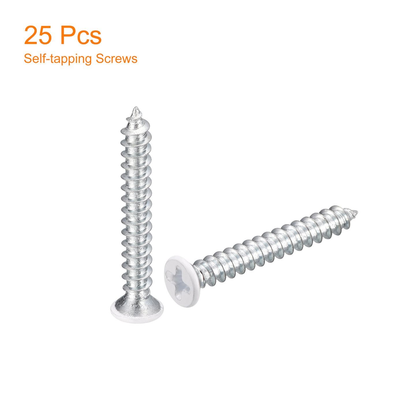 uxcell Uxcell ST4x30mm White Self Tapping Screws, 25pcs Flat Head Phillips Wood Screws