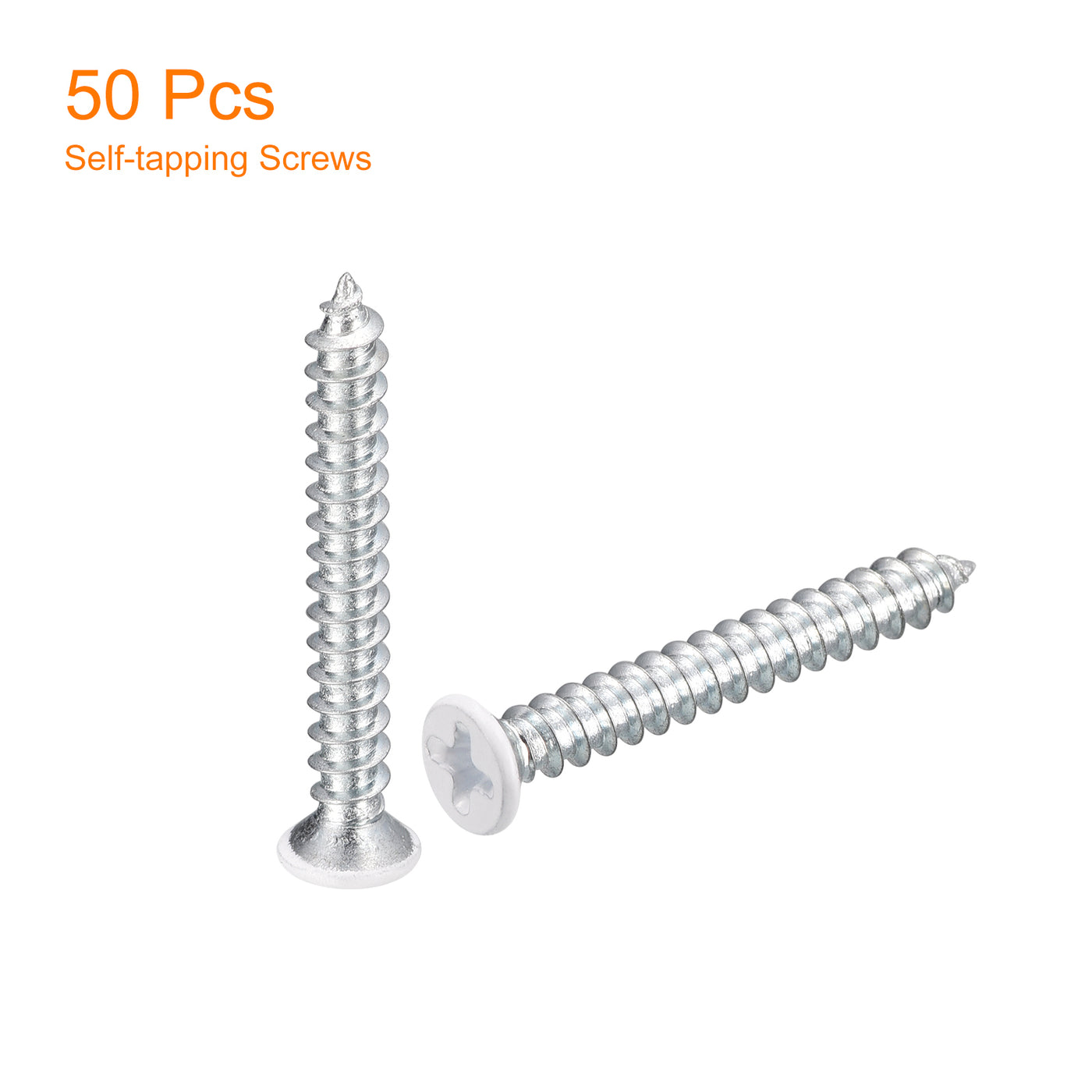 uxcell Uxcell ST4x32mm White Self Tapping Screws, 50pcs Flat Head Phillips Wood Screws