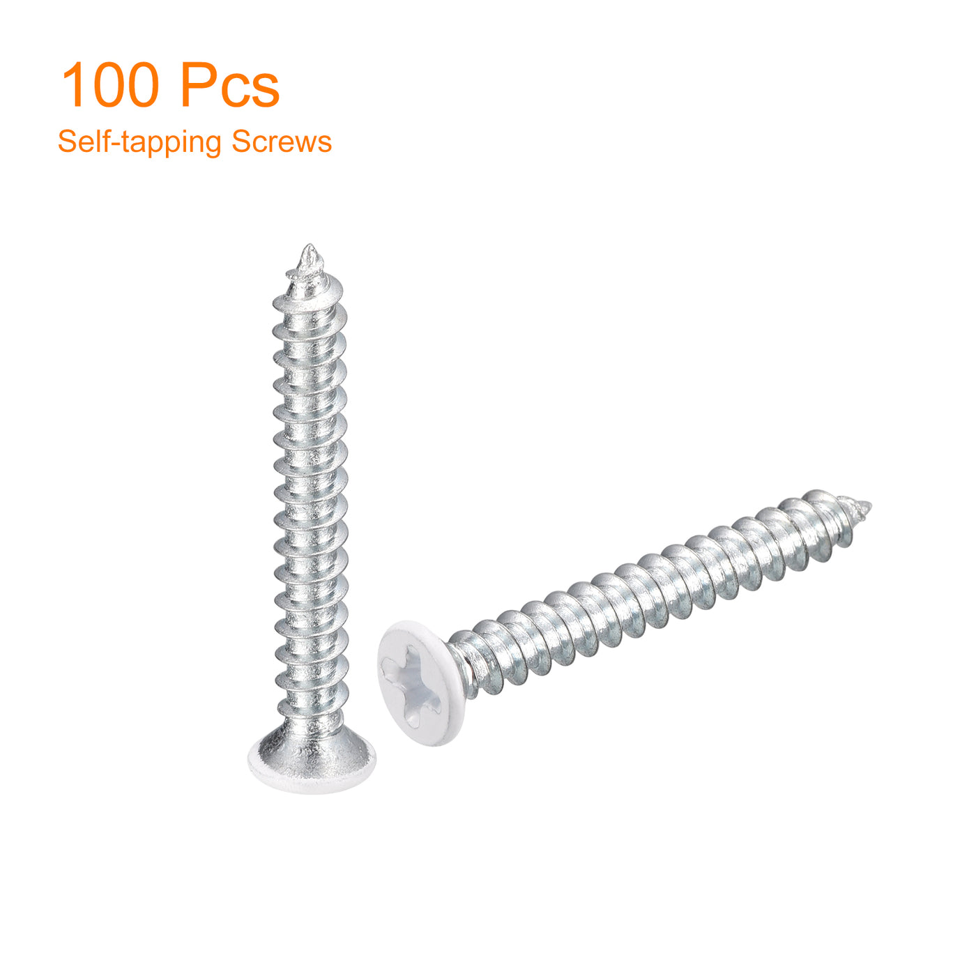 uxcell Uxcell ST4x32mm White Self Tapping Screws, 100pcs Flat Head Phillips Wood Screws