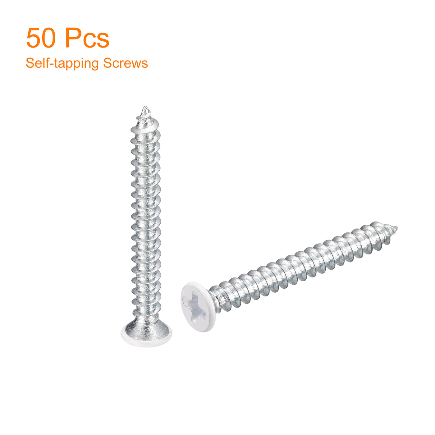 uxcell Uxcell ST4x35mm White Self Tapping Screws, 50pcs Flat Head Phillips Wood Screws