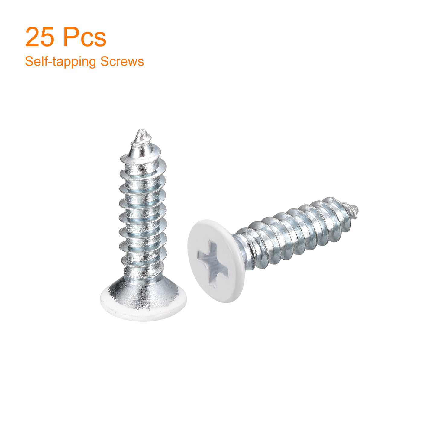 uxcell Uxcell ST5x20mm White Self Tapping Screws, 25pcs Flat Head Phillips Wood Screws