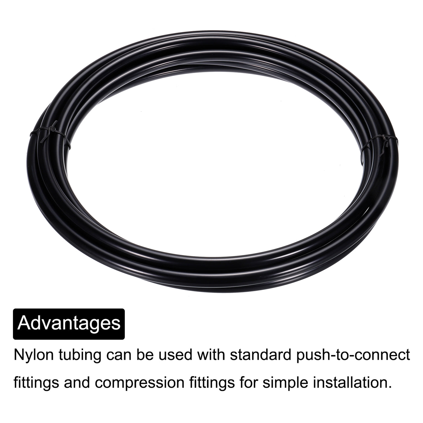 uxcell Uxcell Pneumatic Tubing, 12mm(0.47")OD x 9.5mm(0.37")ID x 5m(16.4ft) Air Brake Tube Nylon Air Line Water Hose Black