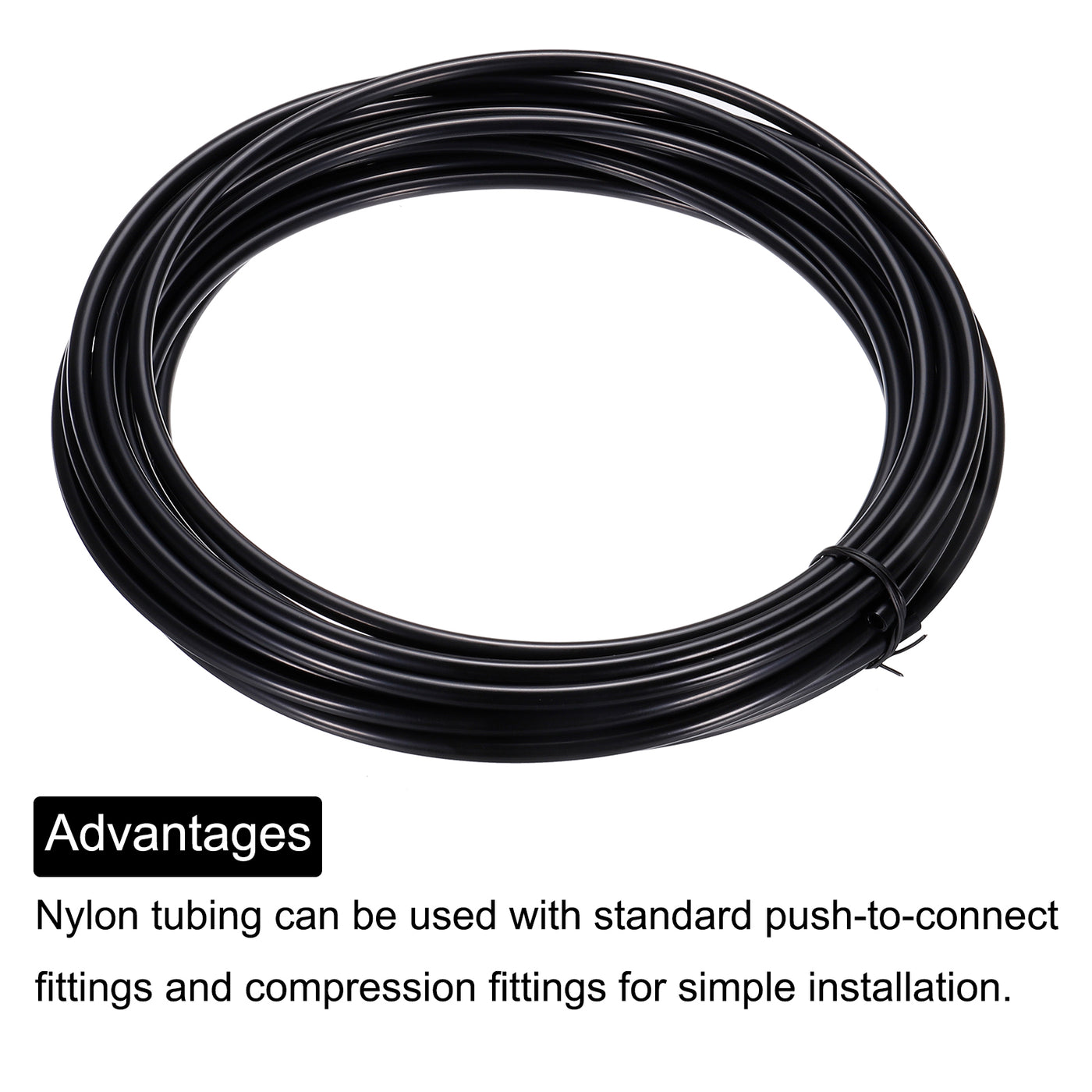 uxcell Uxcell Pneumatic Tubing, 6.35mm(0.25")OD x 4.35mm(0.17")ID x 10m(32.8ft) Air Brake Tube Nylon Air Line Water Hose Black