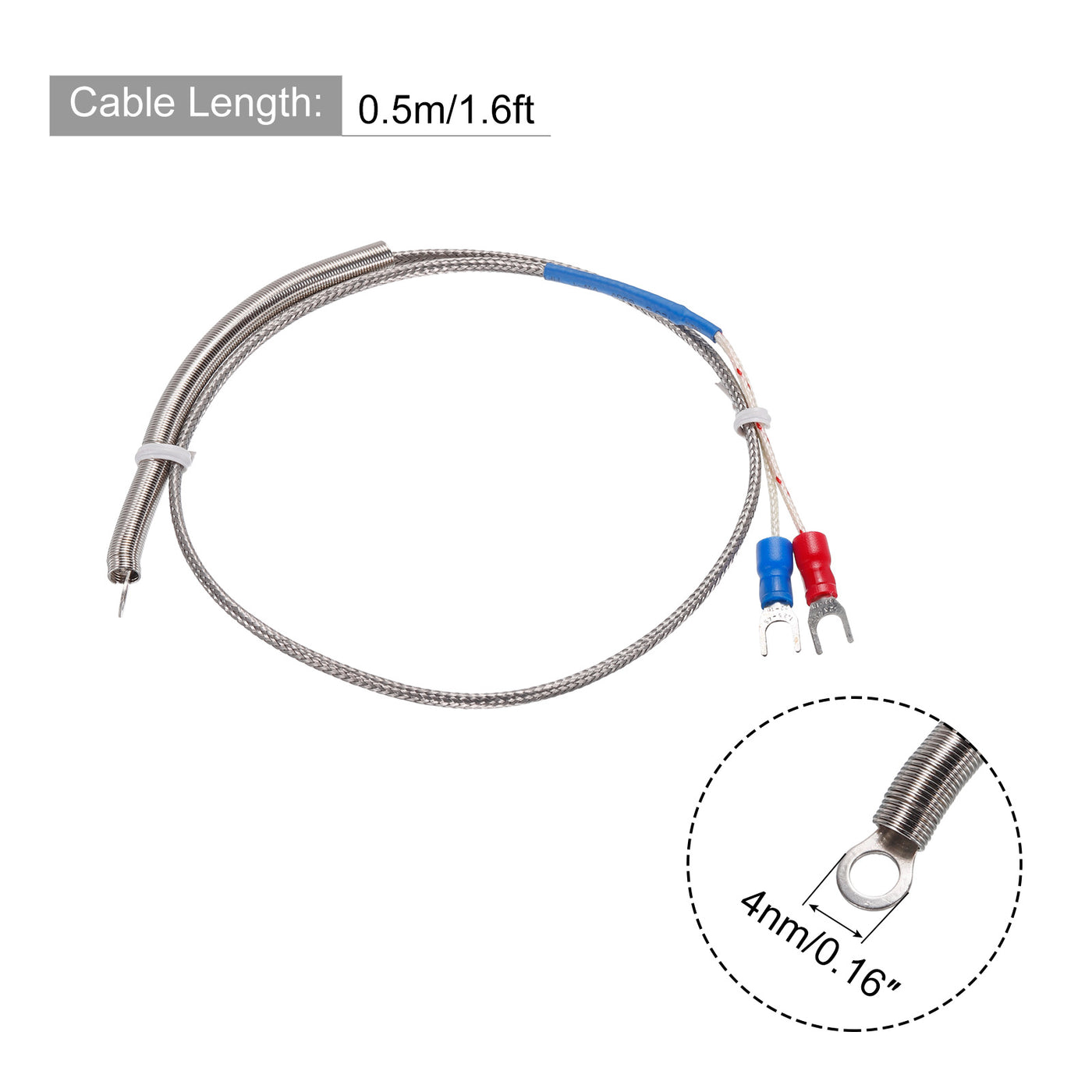 Harfington K Type Thermocouple Temperature Sensor PT100 4mm Ring 1.6ft Wire 0 to 600°C