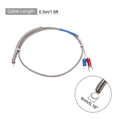 Harfington K Type Thermocouple Temperature Sensor PT100 4mm Ring 1.6ft Wire 0 to 600°C
