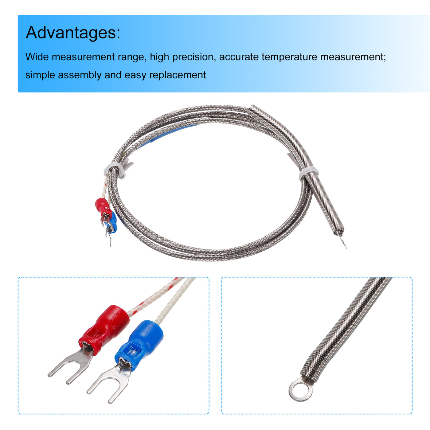 Harfington K Type Thermocouple Temperature Sensor PT100 4mm Ring High Temperature Probe 3.3ft Wire 0 to 600°C(32 to 1112°F) Stainless Steel