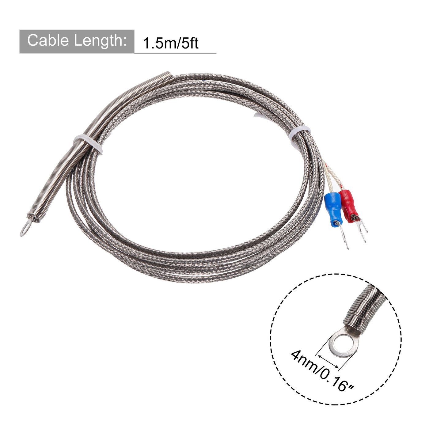 Harfington K Type Thermocouple Temperature Sensor PT100 4mm Ring High Temperature Probe 5ft Wire 0 to 600°C(32 to 1112°F) Stainless Steel