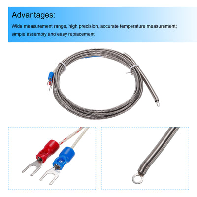 Harfington K Type Thermocouple Temperature Sensor PT100 4mm Ring High Temperature Probe 10ft Wire 0 to 600°C(32 to 1112°F) Stainless Steel