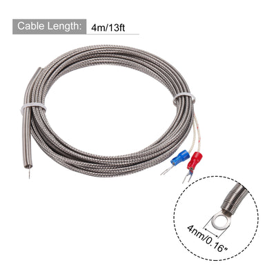 Harfington K Type Thermocouple Temperature Sensor PT100 4mm Ring High Temperature Probe 13ft Wire 0 to 600°C(32 to 1112°F) Stainless Steel