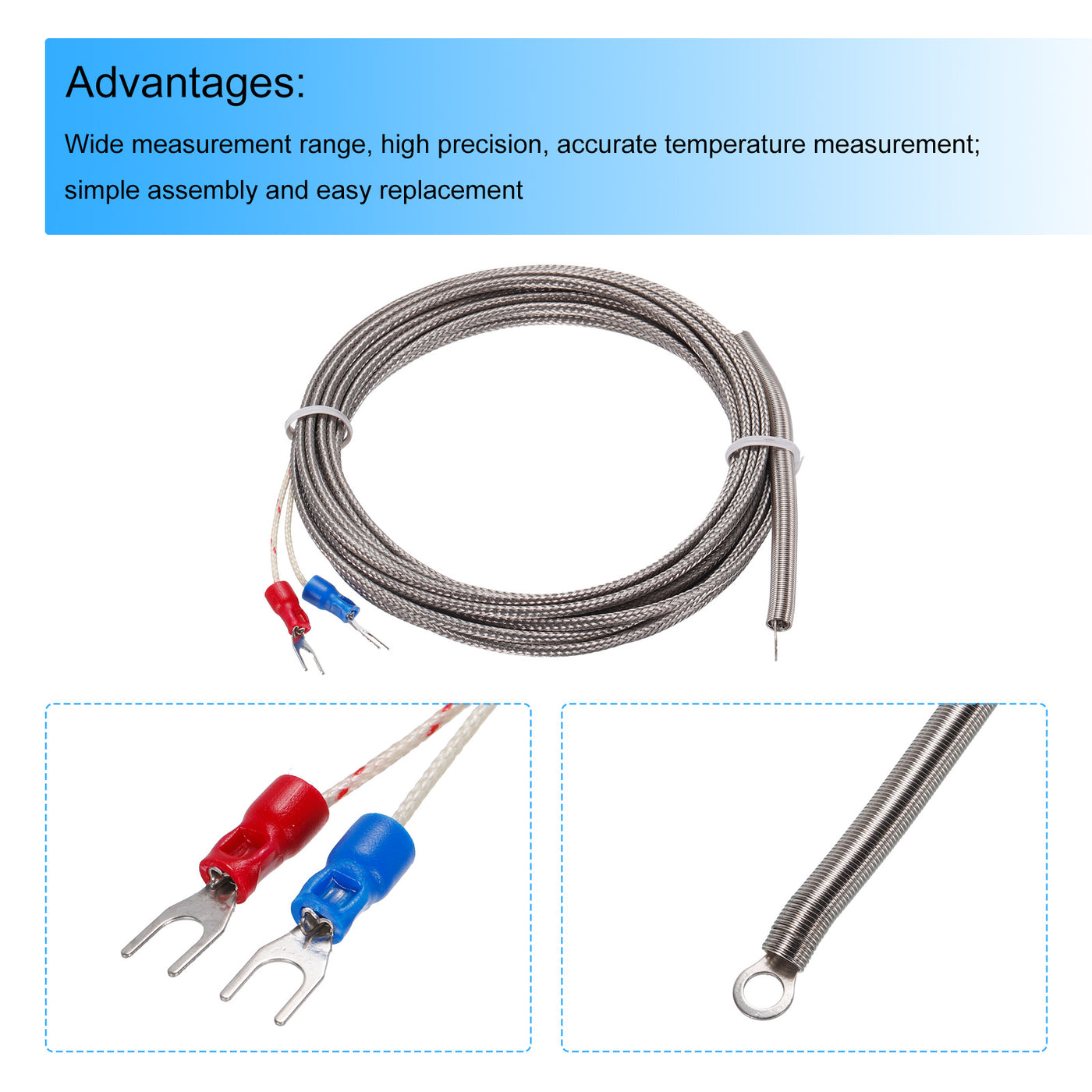 Harfington K Type Thermocouple Temperature Sensor PT100 4mm Ring High Temperature Probe 13ft Wire 0 to 600°C(32 to 1112°F) Stainless Steel