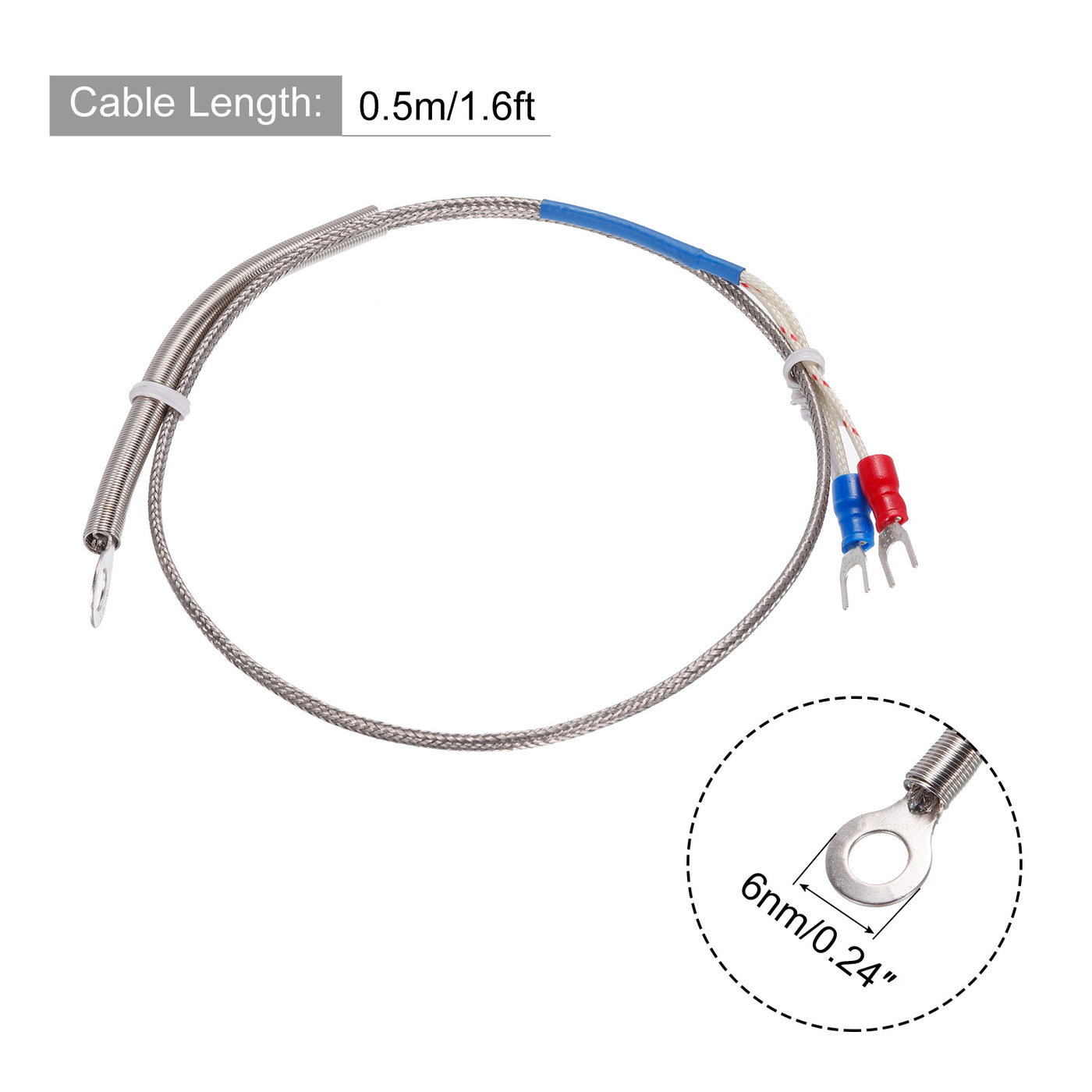 Harfington K Type Thermocouple Temperature Sensor PT100 6mm Ring High Temperature Probe 1.6ft Wire 0 to 600°C(32 to 1112°F) Stainless Steel