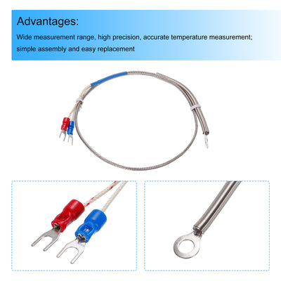 Harfington K Type Thermocouple Temperature Sensor PT100 6mm Ring High Temperature Probe 1.6ft Wire 0 to 600°C(32 to 1112°F) Stainless Steel