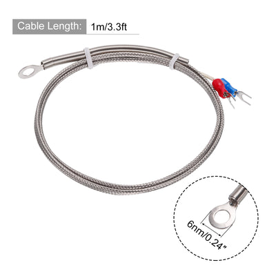 Harfington K Type Thermocouple Temperature Sensor 6mm Ring High Temperature Probe 3.3ft Wire 0 to 600°C(32 to 1112°F) Stainless Steel