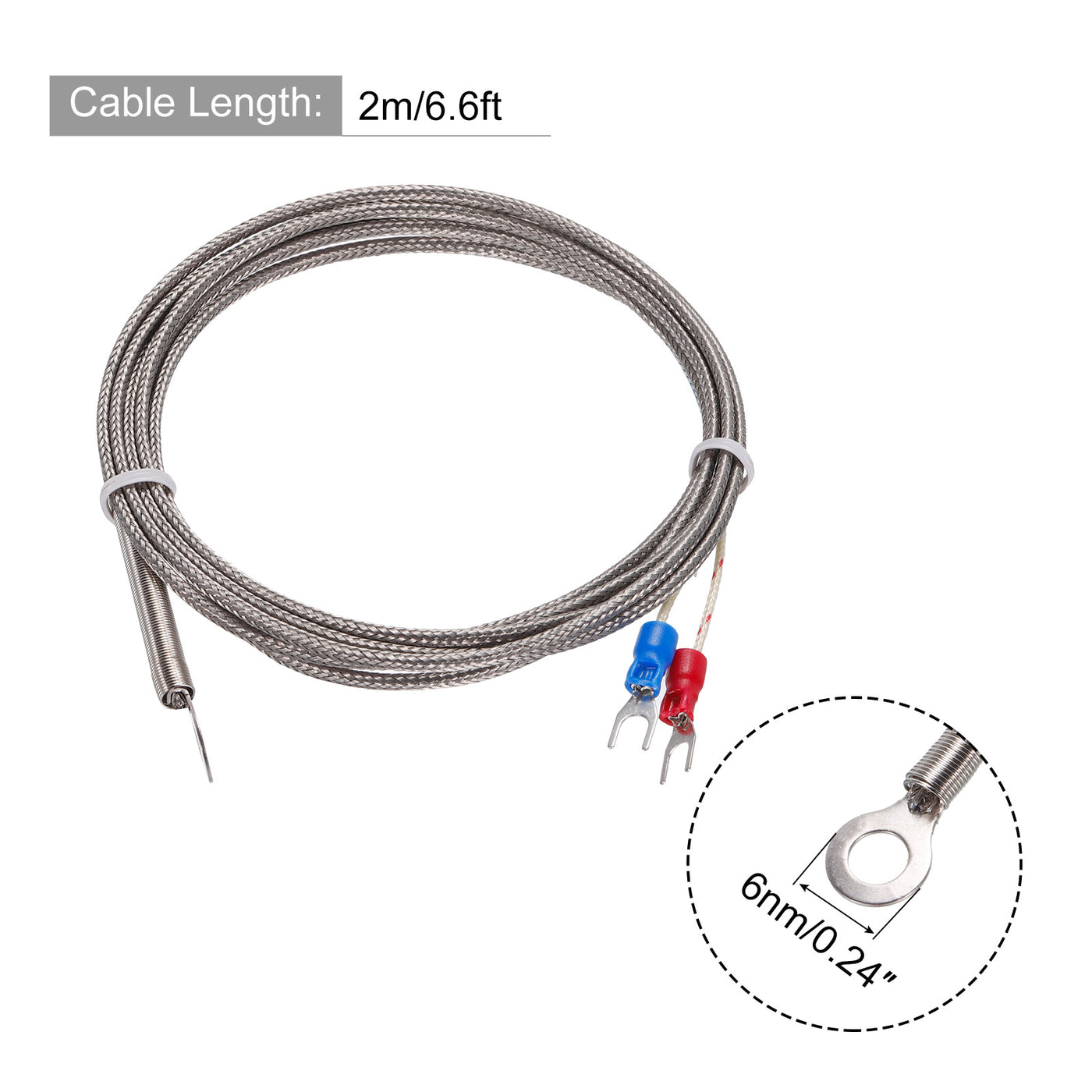 Harfington K Type Thermocouple Temperature Sensor PT100 6mm Ring High Temperature Probe 6.6ft Wire 0 to 600°C(32 to 1112°F) Stainless Steel