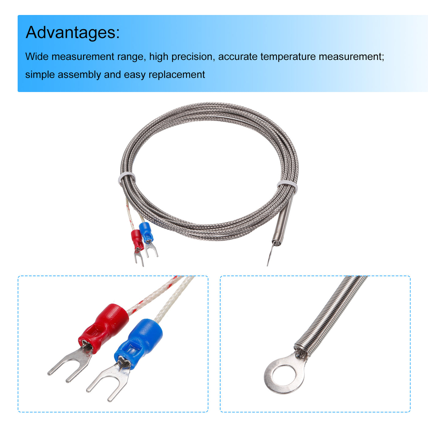 Harfington K Type Thermocouple Temperature Sensor PT100 6mm Ring High Temperature Probe 6.6ft Wire 0 to 600°C(32 to 1112°F) Stainless Steel