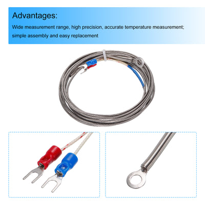 Harfington K Type Thermocouple Temperature Sensor PT100 6mm Ring High Temperature Probe 10ft Wire 0 to 600°C(32 to 1112°F) Stainless Steel