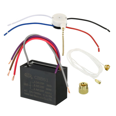 Harfington CBB61 Ceiling Fan Capacitor,4.5+6+6uF 250VAC 4 Wires with 3 Speed Fan Switch