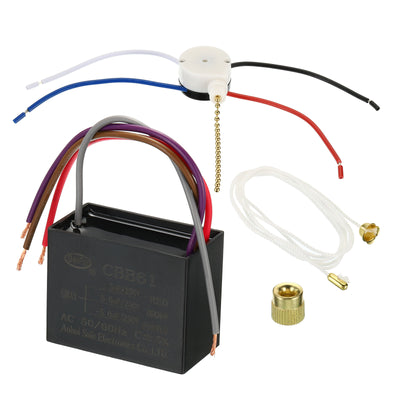 Harfington CBB61 Ceiling Fan Capacitor,4.5+6+5uF 250VAC 4 Wires with 3 Speed Fan Switch