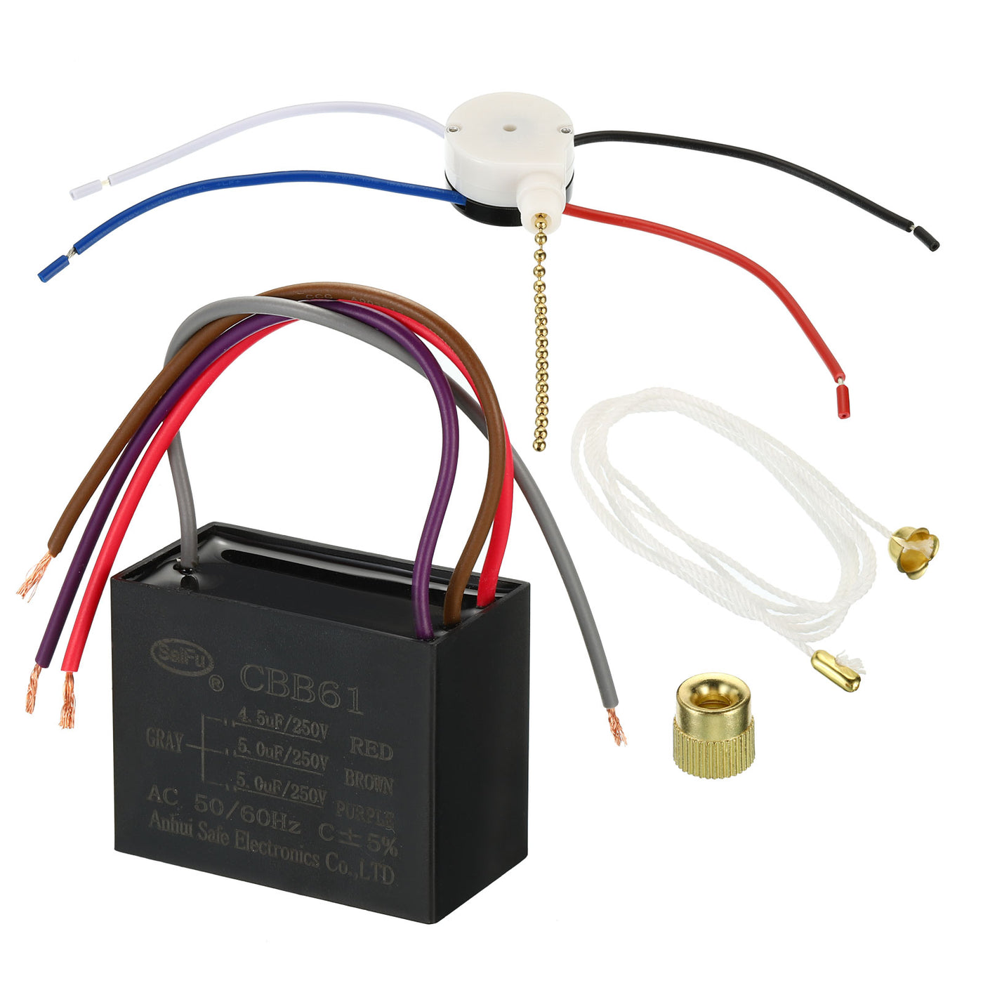 Harfington CBB61 Ceiling Fan Capacitor,4.5+5+5uF 250VAC 4 Wires with 3 Speed Fan Switch