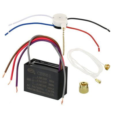 Harfington CBB61 Ceiling Fan Capacitor,3.5+4+2.5uF 250VAC 4 Wires with 3 Speed Fan Switch