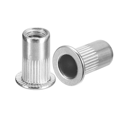 Harfington Uxcell Rivet Nuts, 304 Stainless Steel Knurled Flat Head Threaded Insert Nuts for Metal, Plastic