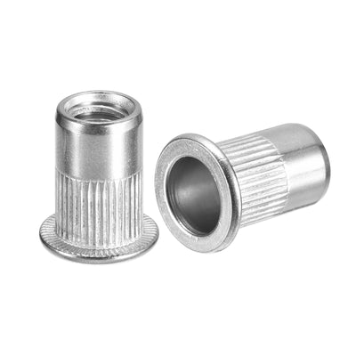 Harfington Uxcell Rivet Nuts, 304 Stainless Steel Knurled Flat Head Threaded Insert Nuts for Metal, Plastic