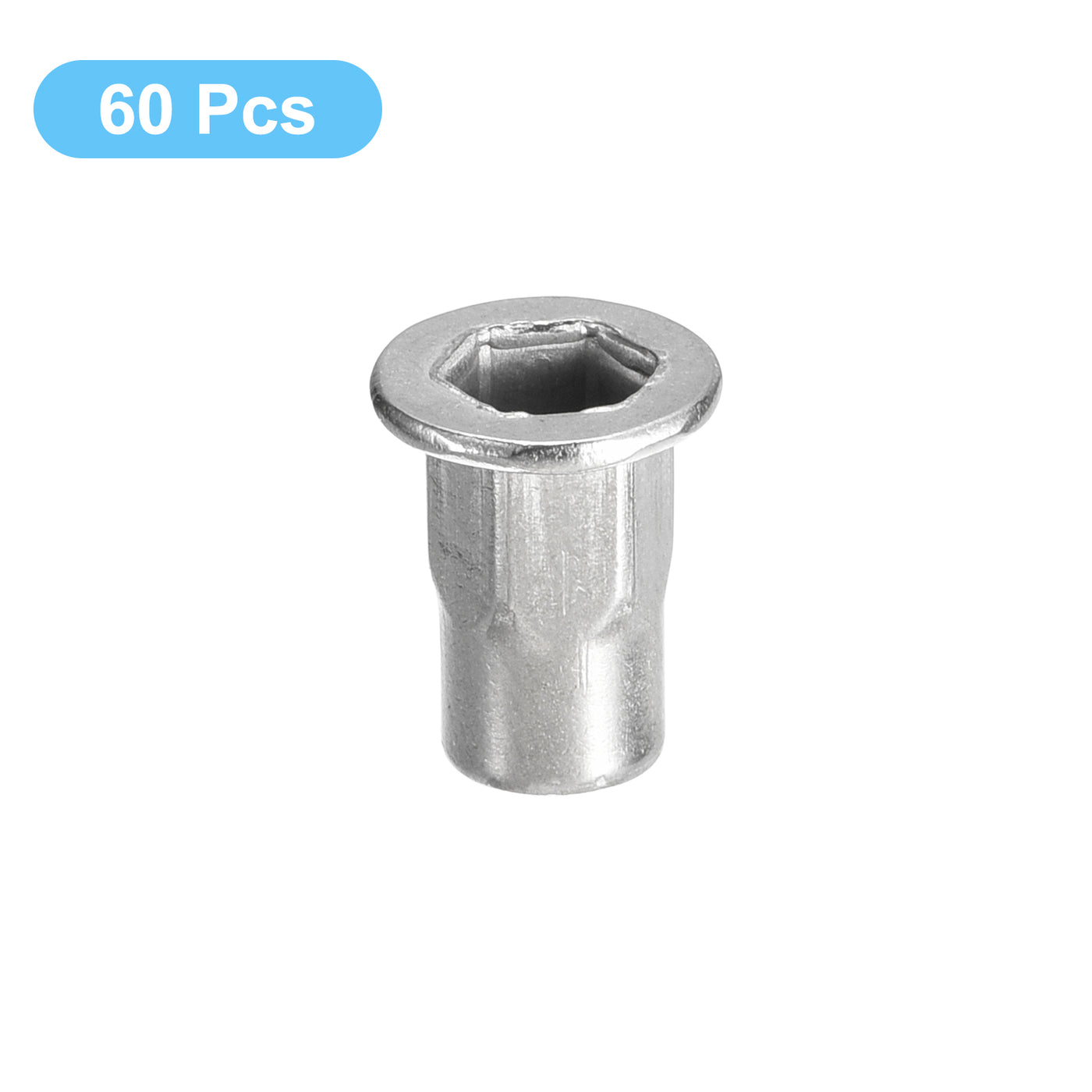uxcell Uxcell Half Hex Body Rivet Nuts, 304 Stainless Steel Flat Head Threaded Insert Nuts