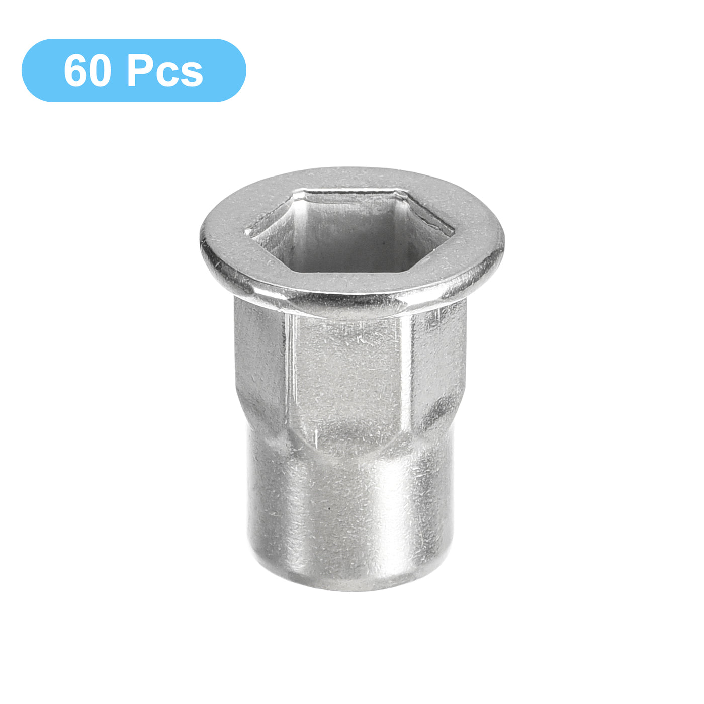 uxcell Uxcell Half Hex Body Rivet Nuts, 304 Stainless Steel Flat Head Threaded Insert Nuts