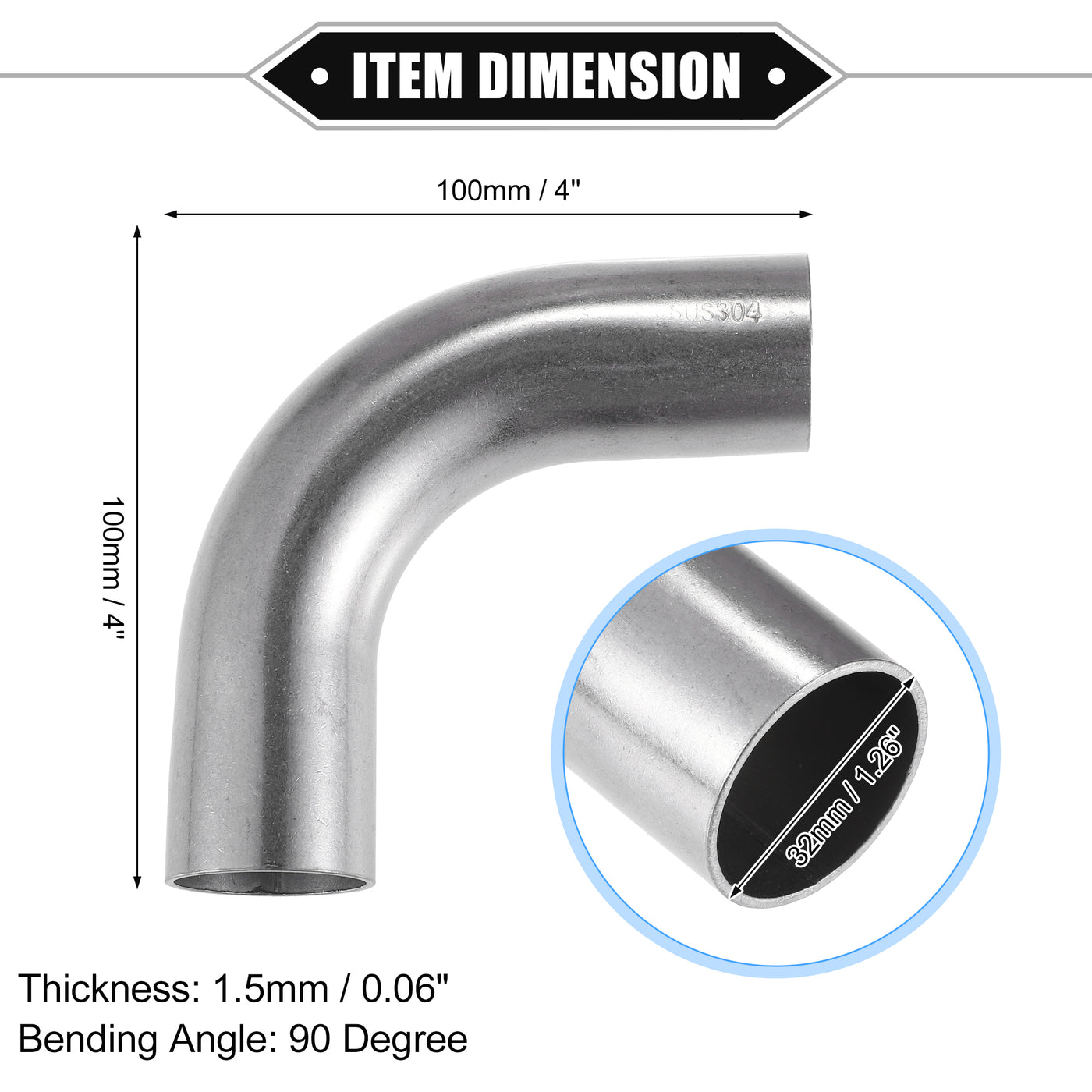 VekAuto 2 Pcs Bend Elbow Pipe Tube, 1.25" OD 4" Leg 90 Degree DIY Exhaust Pipe Intercooler Air Intake Tube Universal for Car Truck Automotive Durable 304 Stainless Steel Silver Tone