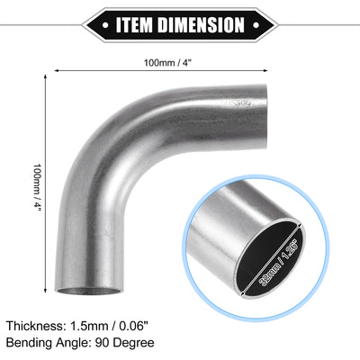 Harfington 2 Pcs Bend Elbow Pipe Tube, 1.25" OD 4" Leg 90 Degree DIY Exhaust Pipe Intercooler Air Intake Tube Universal for Car Truck Automotive Durable 304 Stainless Steel Silver Tone