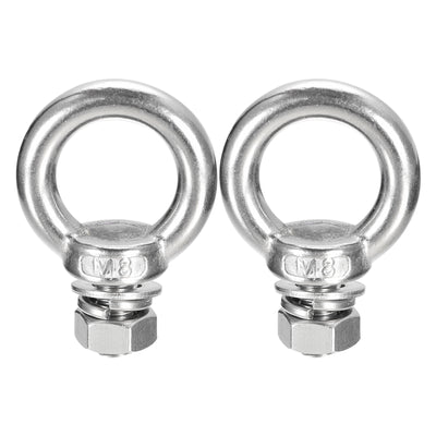 Harfington Uxcell Lifting Eye Bolt, 2 Sets M8x15mm Eye Bolt with Nut Washer 304 Stainless Steel