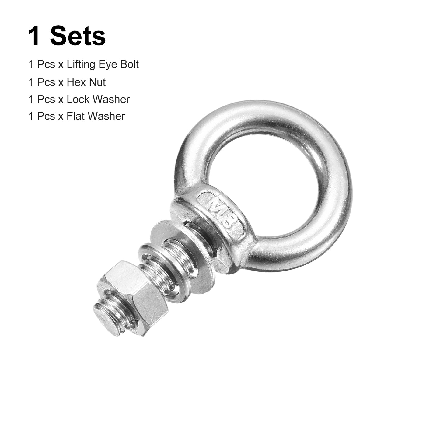 uxcell Uxcell Lifting Eye Bolt, 1 Set M8x25mm Eye Bolt with Nut Washer 304 Stainless Steel