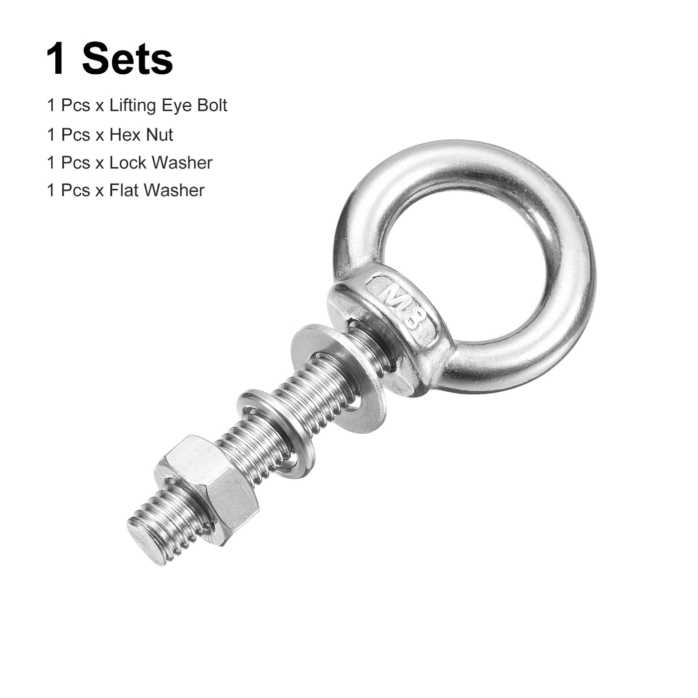 uxcell Uxcell Lifting Eye Bolt, 1 Set M8x40mm Eye Bolt with Nut Washer 304 Stainless Steel