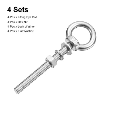 Harfington Uxcell Lifting Eye Bolt, 4 Sets M8x80mm Eye Bolt with Nut Washer 304 Stainless Steel