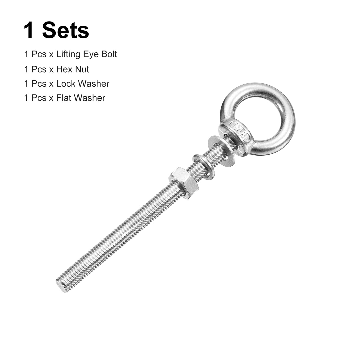 uxcell Uxcell Lifting Eye Bolt, 1 Set M8x100mm Eye Bolt with Nut Washer 304 Stainless Steel